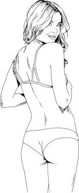 Mayolu güzel sarışın kız. El çizimiyle rimel çizilmiş.