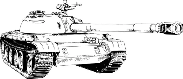 Potente Tanque Con Arma Dibujada Tinta Boceto Mano Alzada — Vector de stock