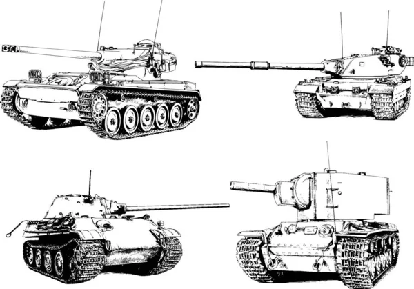 インクで描いた銃で強力なタンクフリーハンドのスケッチ — ストックベクタ