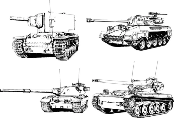 Potente Tanque Con Arma Dibujada Tinta Boceto Mano Alzada — Archivo Imágenes Vectoriales