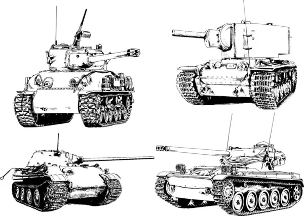 インクで描いた銃で強力なタンクフリーハンドのスケッチ — ストックベクタ