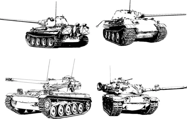 Potente Tanque Con Arma Dibujada Tinta Boceto Mano Alzada — Archivo Imágenes Vectoriales