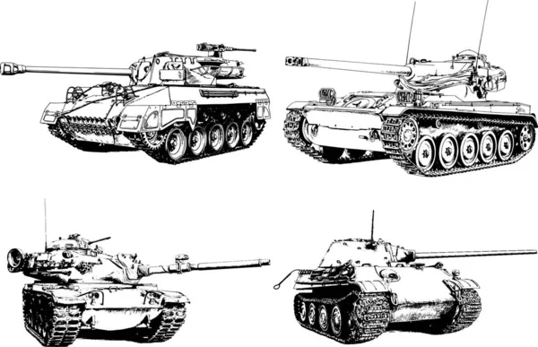 Mächtiger Panzer Mit Einer Tusche Gezeichneten Freihand Skizze — Stockvektor