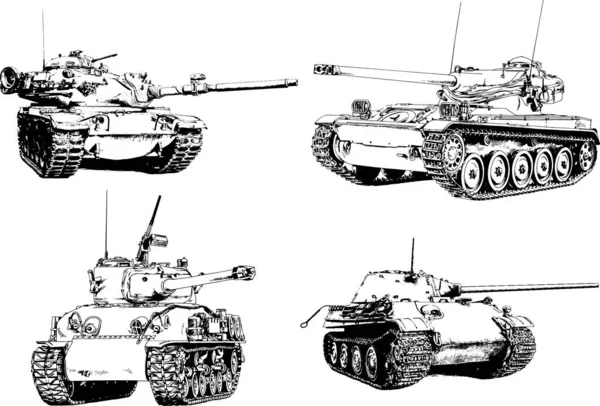 Tanque Poderoso Com Uma Arma Desenhada Tinta Esboço Mão Livre —  Vetores de Stock