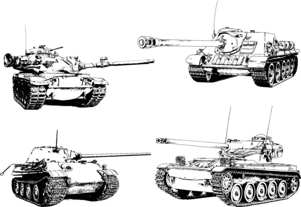 Krachtige Tank Met Een Pistool Getrokken Inkt Vrije Hand Schets — Stockvector