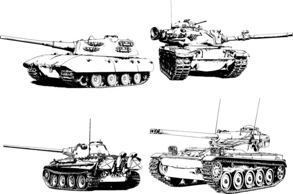 Потужний Танк Пістолетом Намальованим Чорнилі Вільний Ескіз — стоковий вектор