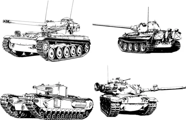 Tanque Poderoso Com Uma Arma Desenhada Tinta Esboço Mão Livre —  Vetores de Stock