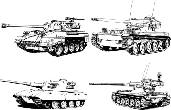 Потужний Танк Пістолетом Намальованим Чорнилі Вільний Ескіз — стоковий вектор