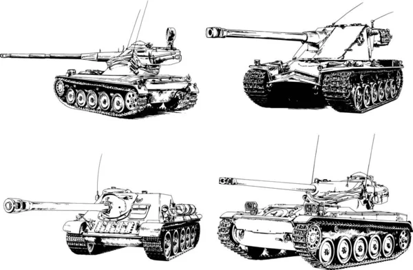 Mächtiger Panzer Mit Einer Tusche Gezeichneten Freihand Skizze — Stockvektor