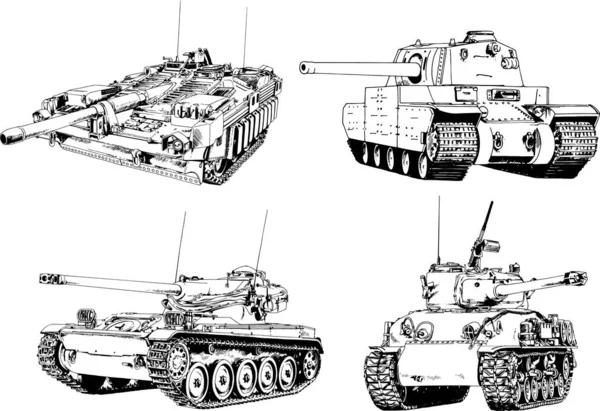 Мощный Танк Пистолетом Нарисованным Чернилами — стоковый вектор