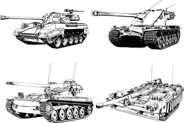 Potente Tanque Con Arma Dibujada Tinta Boceto Mano Alzada — Vector de stock