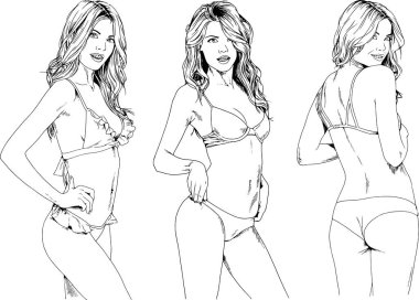 Mayolu güzel sarışın kız. El çizimiyle rimel çizilmiş.