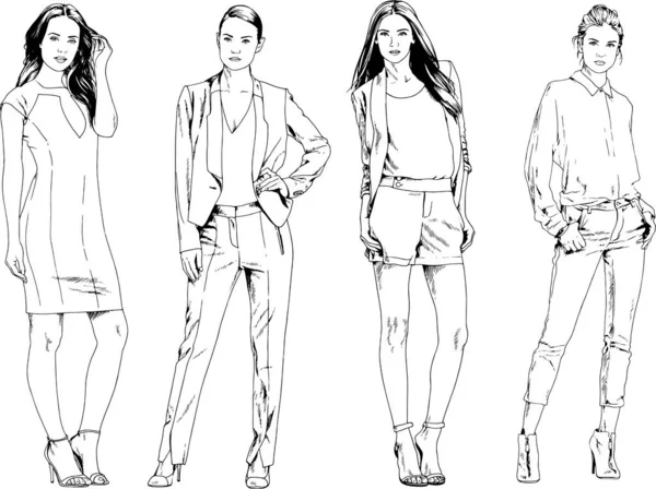 Desenhos Vetoriais Sobre Tema Menina Desportiva Magro Bonita Roupas Casuais — Vetor de Stock