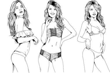 Mayolu güzel sarışın kız. El çizimiyle rimel çizilmiş.