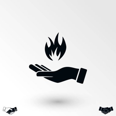 Bir ateş simgesi tutan el, düz tasarım en iyi vektör simgesi