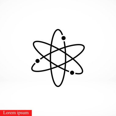 Siyah atom simgesi, düz tasarım en iyi vektör simgesi