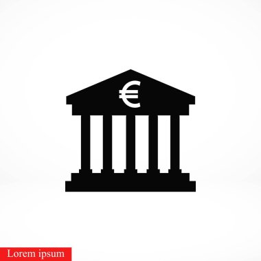Euro banka vektör simgesi, düz tasarım en iyi vektör simgesi