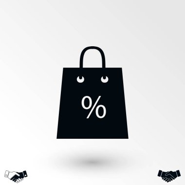 Satılık, indirim, yüzde sembol simge, düz tasarım en iyi vektör simgesi ile alışveriş çantası