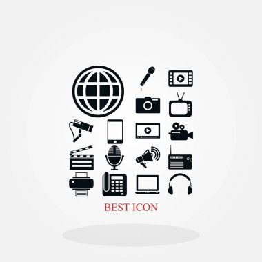 Medya simgeleri, düz tasarım en iyi vektör simgesi ayarla