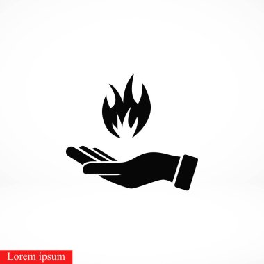 Bir ateş simgesi tutan el, düz tasarım en iyi vektör simgesi