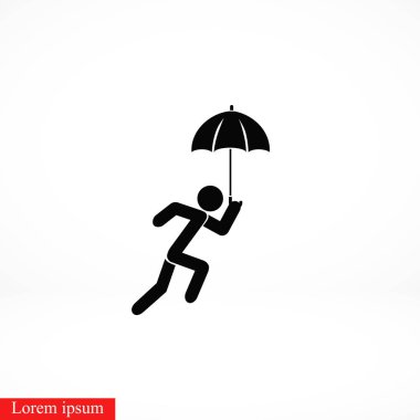 Bir şemsiye simge, düz tasarım en iyi vektör simgesi olan bir kişi