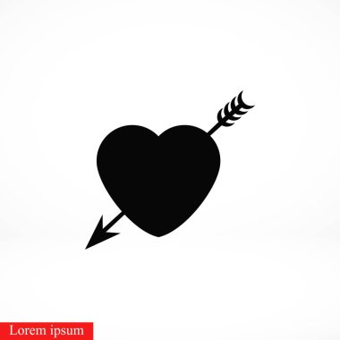 Kalp ve ok simgesi, düz tasarım en iyi vektör simgesi
