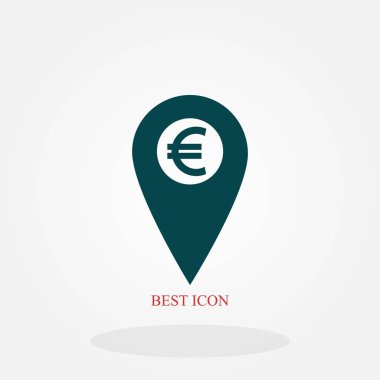 İşaret konum simgesini Euro simgesi, düz tasarım en iyi vektör simgesi