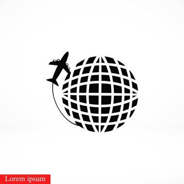 Seyahat Dünya ve uçak vektör simgesi, düz tasarım en iyi vektör simgesi