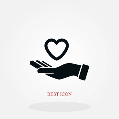 elinde kalp simgesi, düz tasarım en iyi vektör simgesi