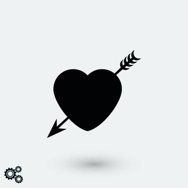 Kalp ve ok simgesi, düz tasarım en iyi vektör simgesi