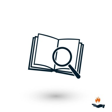 Ekibimizi kitap ve simgesinin büyüteç cam, düz tasarım en iyi vektör simgesi