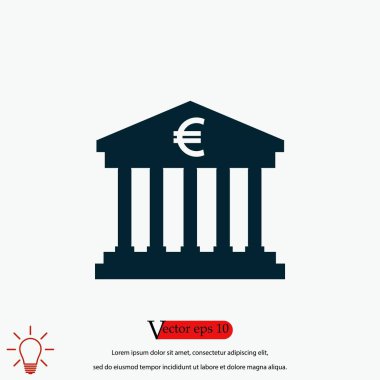 Euro banka vektör simgesi, düz tasarım en iyi vektör simgesi