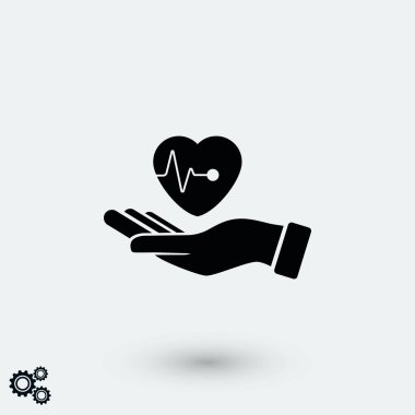 elinde kalp simgesi, düz tasarım en iyi vektör simgesi