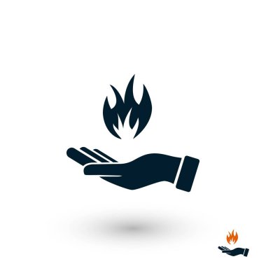 Bir ateş simgesi tutan el, düz tasarım en iyi vektör simgesi
