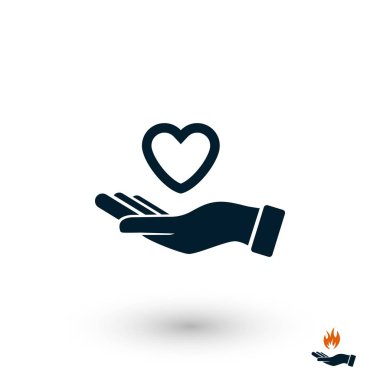 elinde kalp simgesi, düz tasarım en iyi vektör simgesi