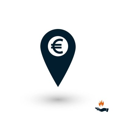 İşaret konum simgesini Euro simgesi, düz tasarım en iyi vektör simgesi