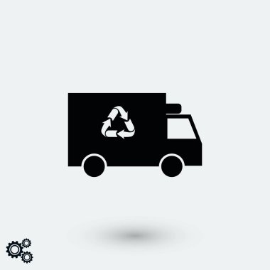 Geri dönüşüm kamyon simgesi, düz tasarım en iyi vektör simgesi