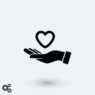 elinde kalp simgesi, düz tasarım en iyi vektör simgesi