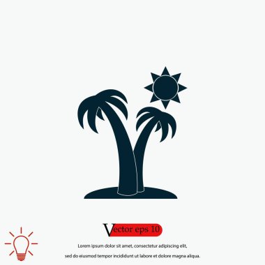 Palm ağaçlar ve güneş simgesi, düz tasarım en iyi vektör simgesi