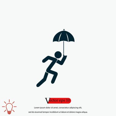 Bir şemsiye simge, düz tasarım en iyi vektör simgesi olan bir kişi