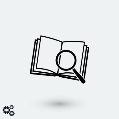 Ekibimizi kitap ve simgesinin büyüteç cam, düz tasarım en iyi vektör simgesi