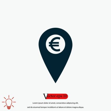 İşaret konum simgesini Euro simgesi, düz tasarım en iyi vektör simgesi