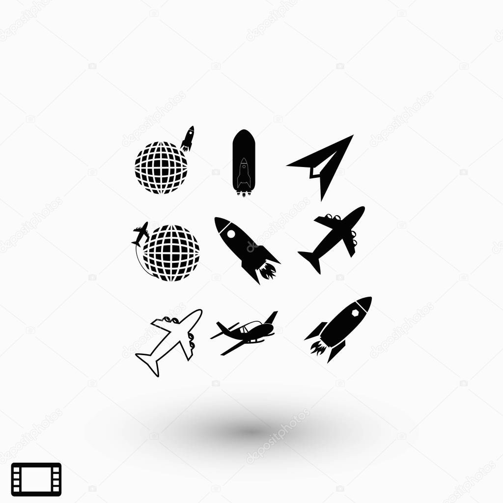 Earth and rockets icon, flat design best vector icon