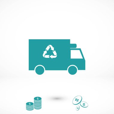 Geri dönüşüm kamyon simgesi, düz tasarım en iyi vektör simgesi