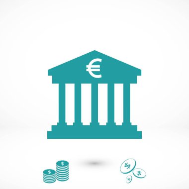 Euro banka vektör simgesi, düz tasarım en iyi vektör simgesi