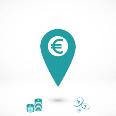 İşaret konum simgesini Euro simgesi, düz tasarım en iyi vektör simgesi