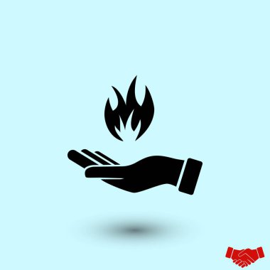 Bir ateş simgesi tutan el, düz tasarım en iyi vektör simgesi