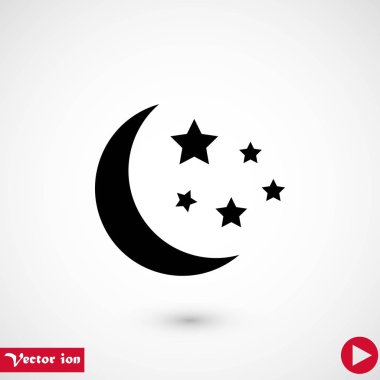 Ay ve yıldız simgesi, düz tasarım en iyi vektör simgesi