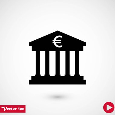 Euro banka vektör simgesi, düz tasarım en iyi vektör simgesi