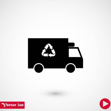 Geri dönüşüm kamyon simgesi, düz tasarım en iyi vektör simgesi
